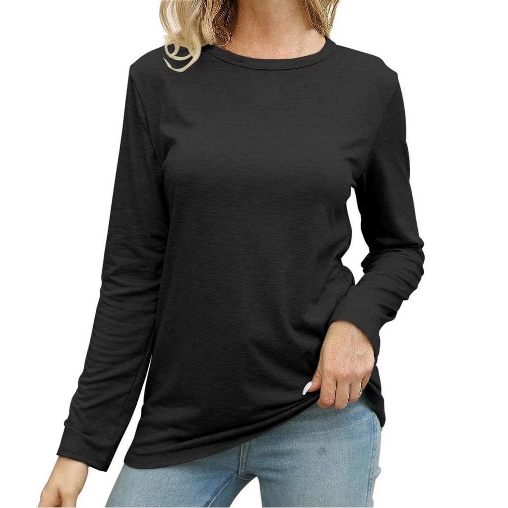 Women Long Sleeve Shirts Tops Fall Tunic Causal Fashion Round Neck Basic Tee