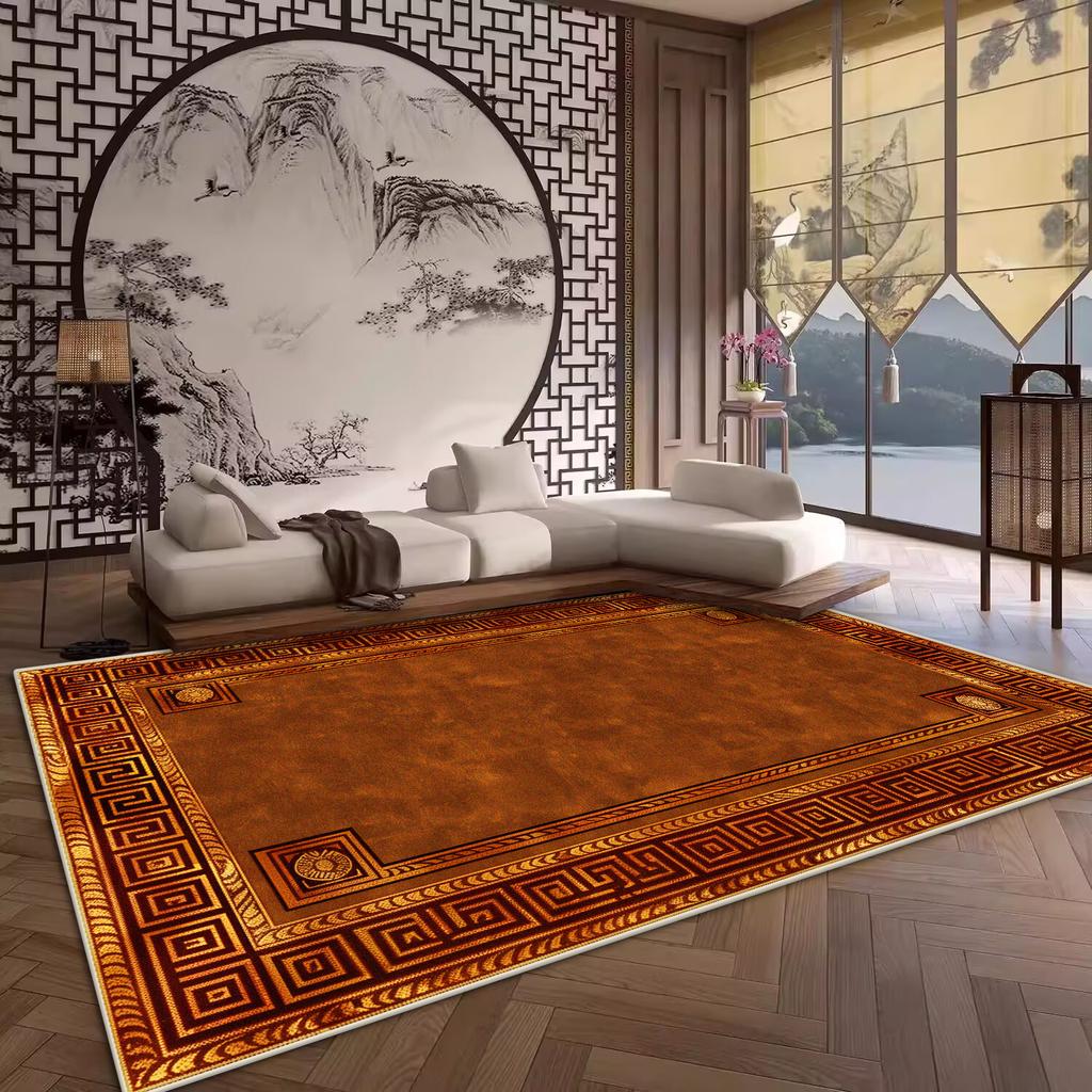 Luxury Big Size Antiskid Living Room Rug Soft Golden Border Bedroom Decoration Carpet Washable Room Decor Home Mats Customizable
