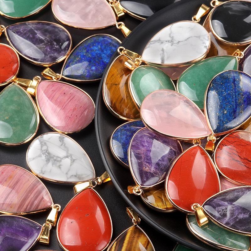 Factory Price High Quality Crystal Stone Water Drop Pendant Amethyst Tiger Eye for DIY Necklaces Jewelry Making