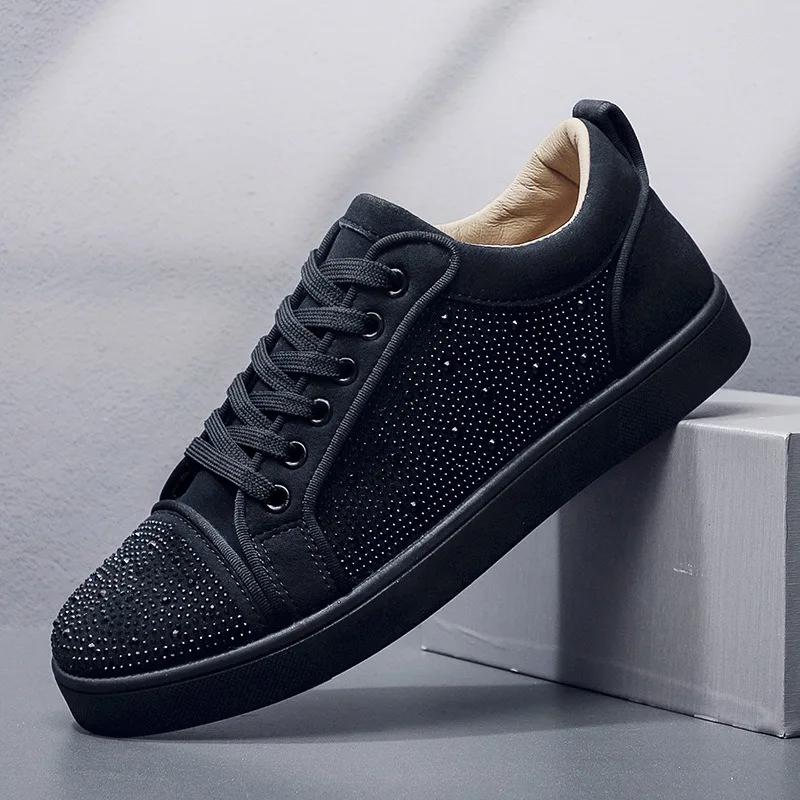 Мужская повседневная обувь Весенние бриллианты пайетки Прогулочные туфли Легкие кроссовки на плоской подошве Воздухопроницаемые скейтбордные туфли Zapatillas De Hombre