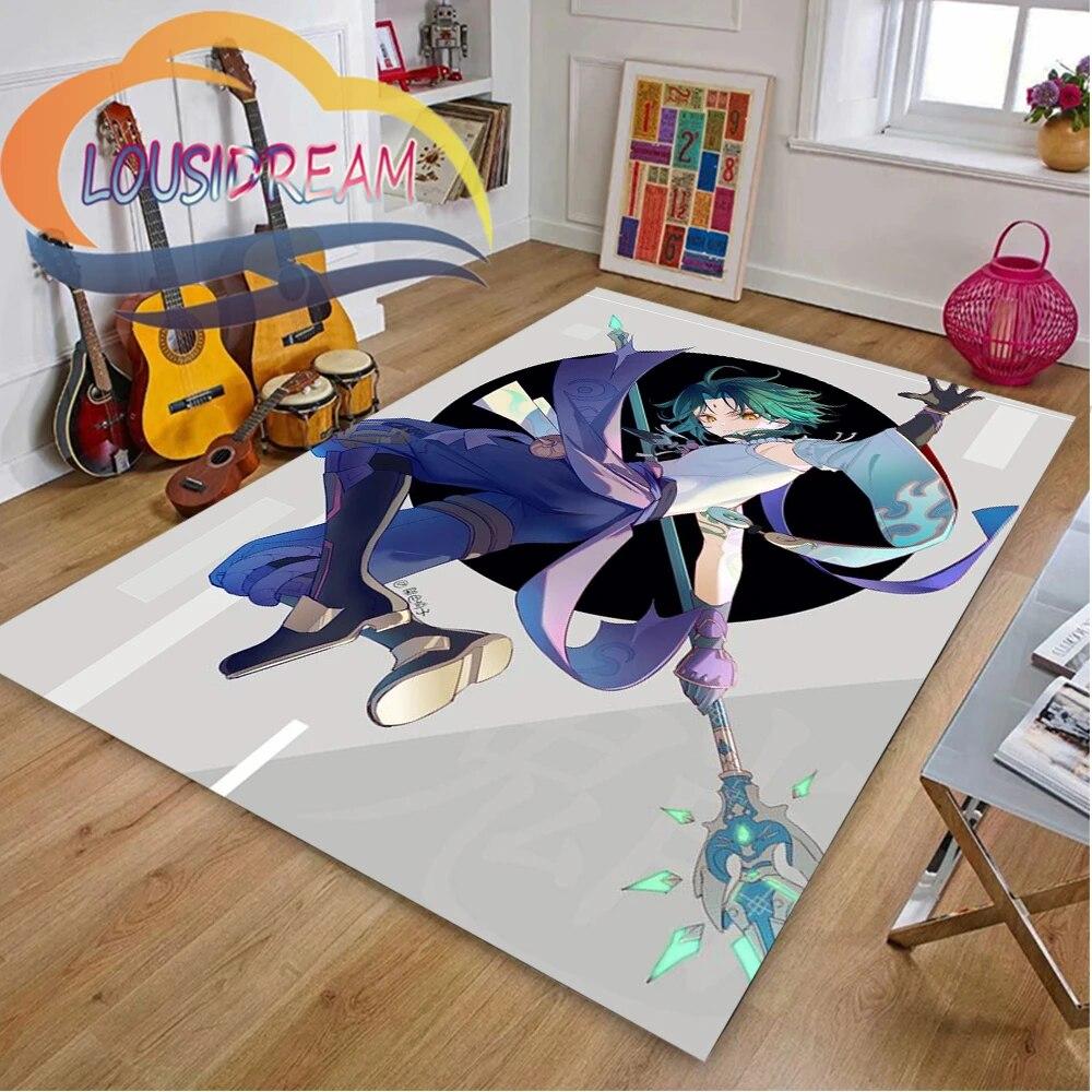 Ковер с мультяшными приключенческими играми, 3D принт Genshin Impact, напольный коврик для гостиной, мягкий фланелевый ковер для игр