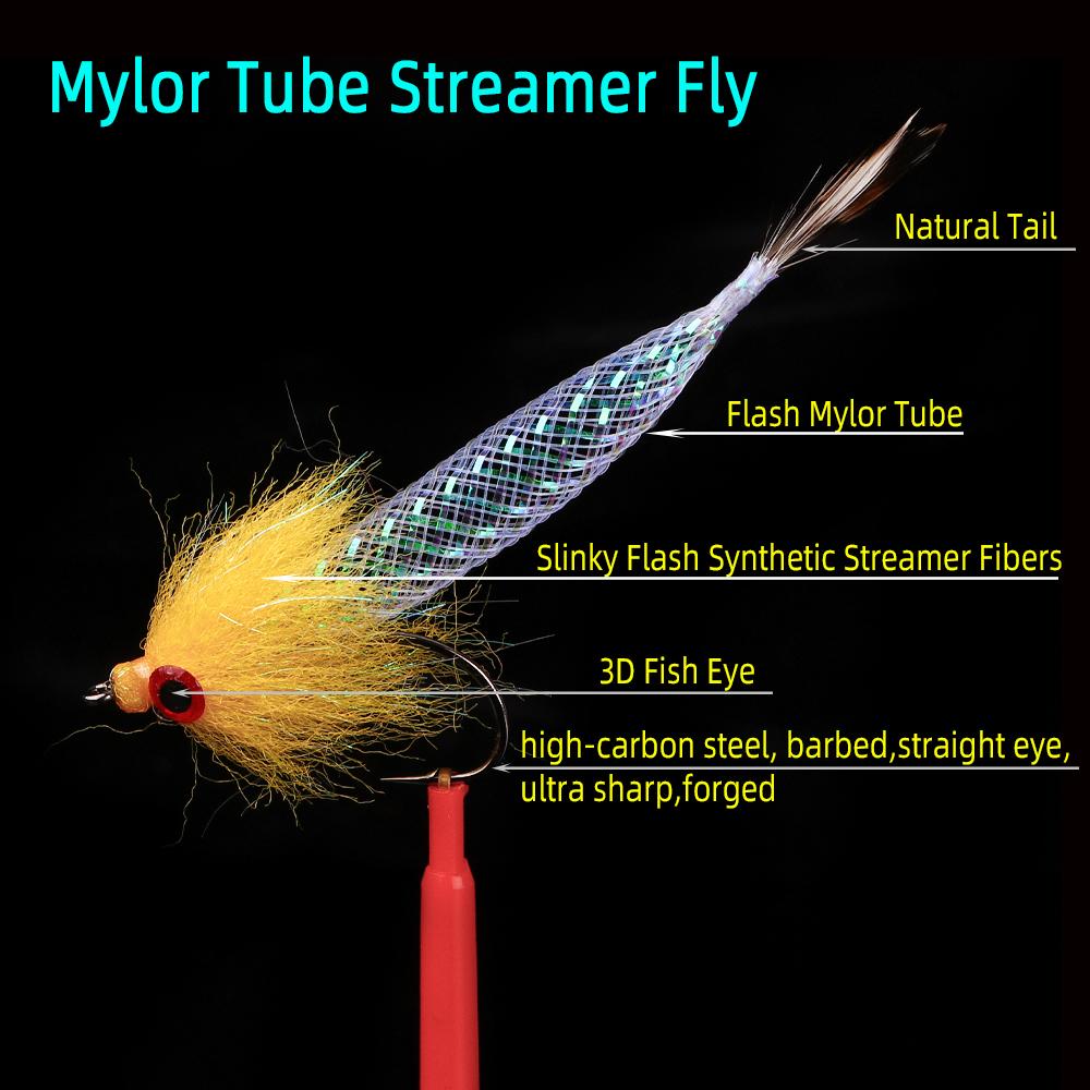 5 шт./кор. быстро тонущий Mylor Flash Tube Streamer Fly легкий большой объем 5 цветов в наличии форель окунь щука рыболовная приманка приманка