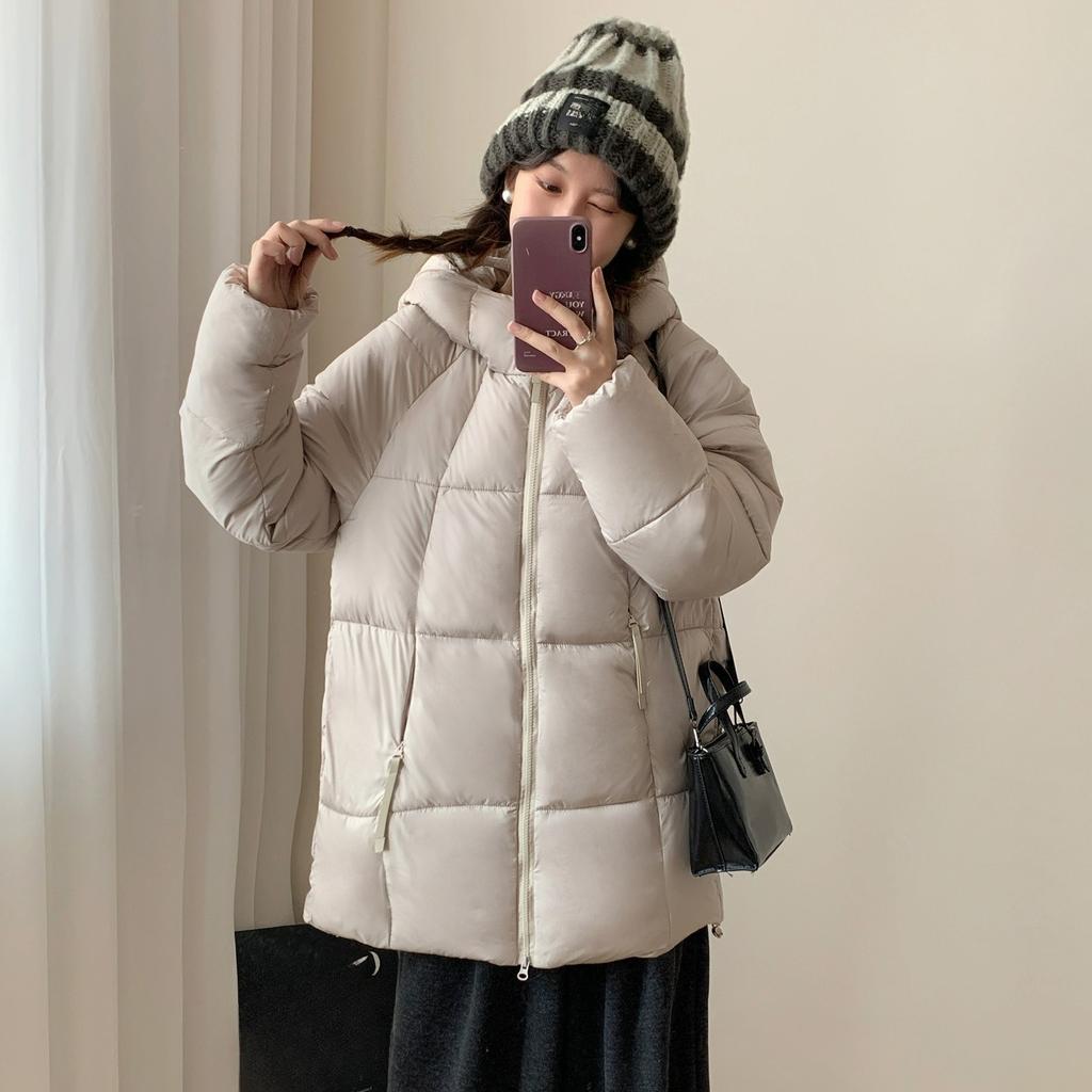 Осенне-зимняя пуховая куртка с наполнителем, женская дутая куртка средней длины с капюшоном, свободного кроя, толстая и теплая