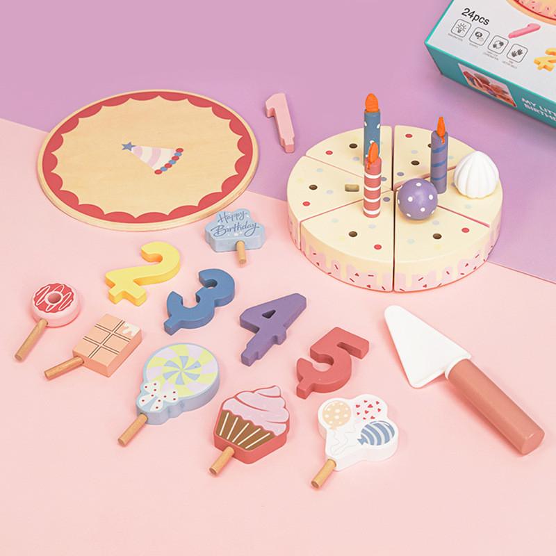 Wooden Play Children Food Set Birthday Cake Accessories Imaginative Gift Fun