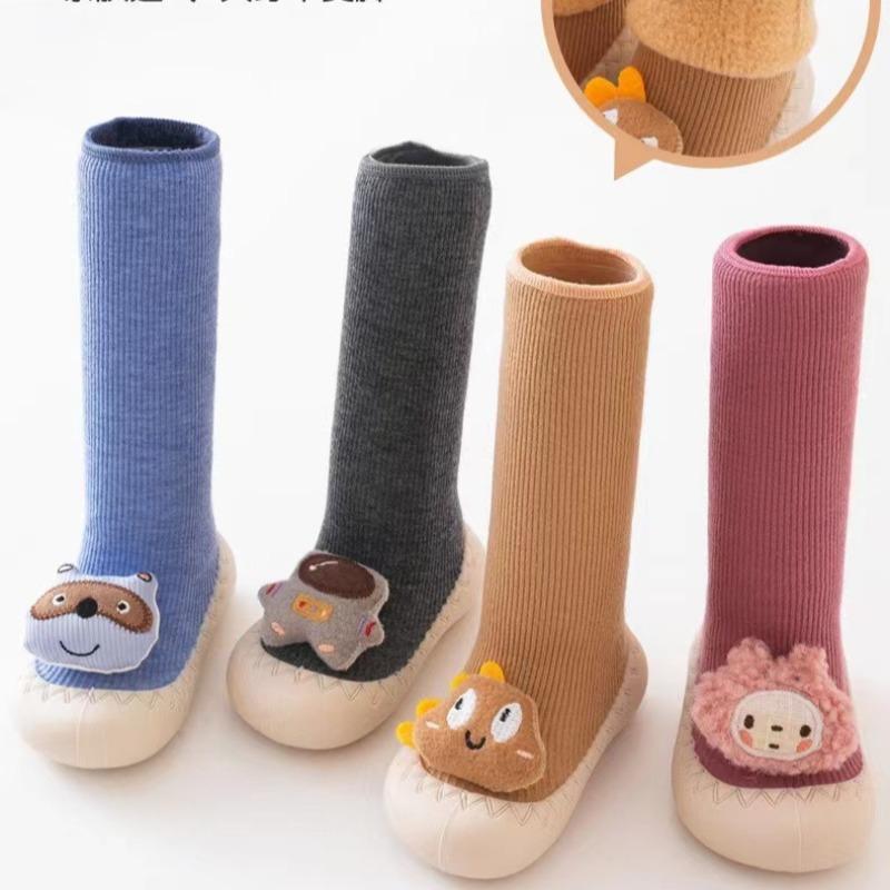 Newborn Baby Toddler Shoes Spring and Autumn Moving Season Cartoon Fleece Thickened Indoor Non-slip Soft Sole Indoor Floor Shoes