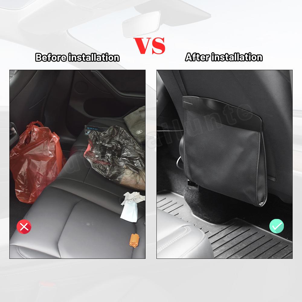 For Tesla Model 3 Model Y 2023 2022 - 2016 Car Garbage Bag Black Back Seat Waterproof Trash Bag Rubbish Cans Hanging