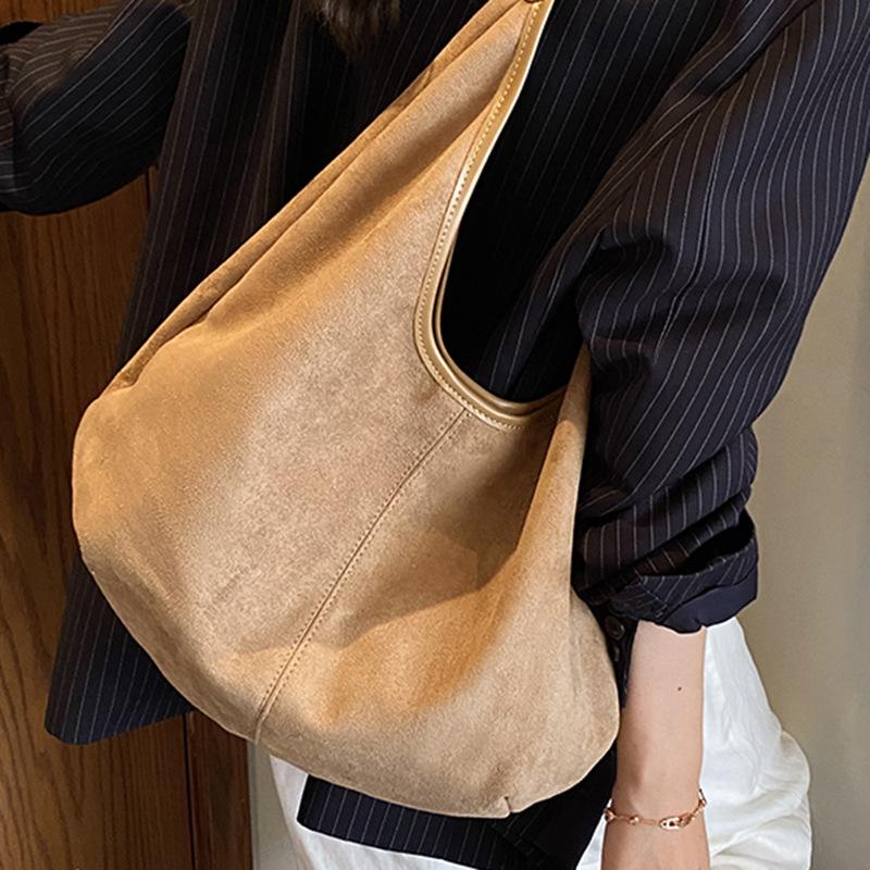 Large Capacity Suede Tote Bag Women's 2025 New Autumn Daily Shoulder Bag Underarm Bag Commuter Messenger Bag