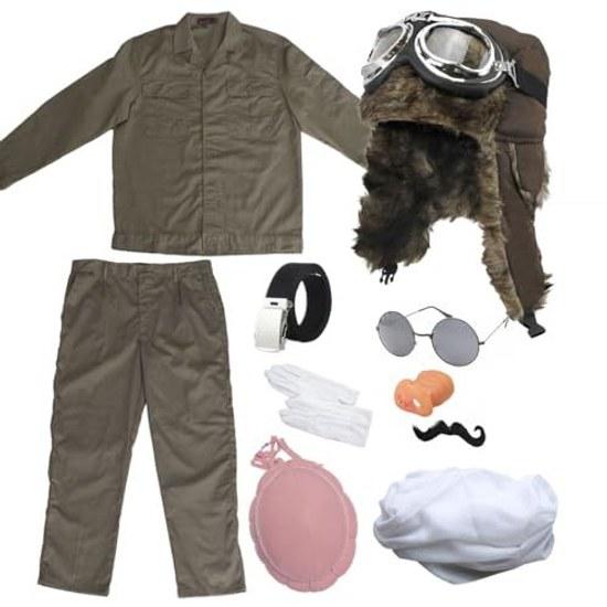monoii Pig Pilot Cosplay Halloween Astronaut Costume Funny Nose Mustache Hat Goggles Scarf Set