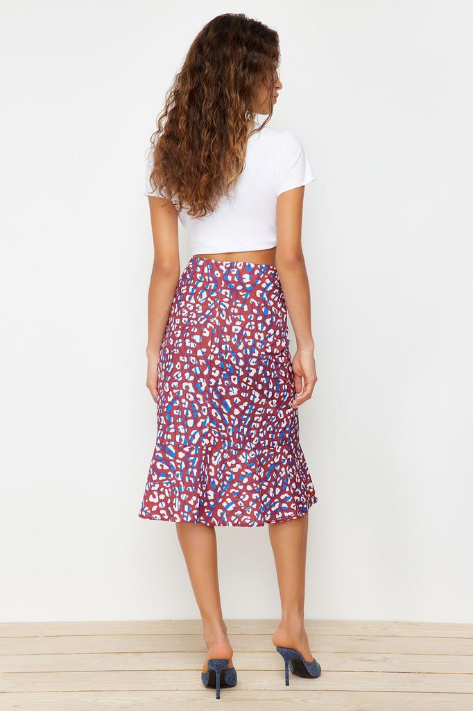 Women's Style Skirt Multicolored Flounce Viscose Fabric Animal Pattern Midi Woven Skirt