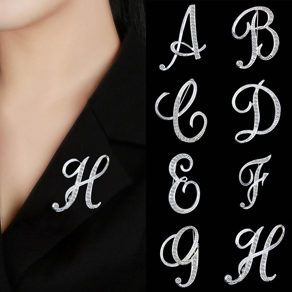 Suit Collar Accessories 26 English Letters Rhinestone Clip Initial Lapel Pin Crystal Letter Brooch