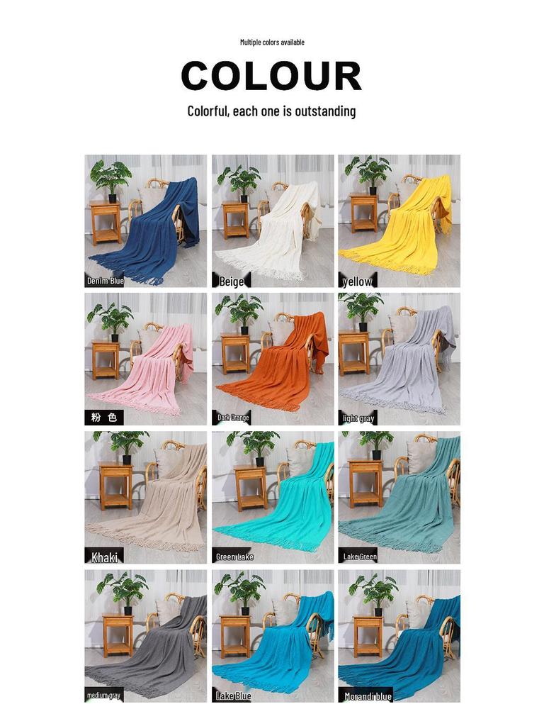 Скандинавский Ретро Желтый Аргайл Вязаный Плед - Покрывало на кровать, Накидка на диван, Накидка-шарф на конец кровати