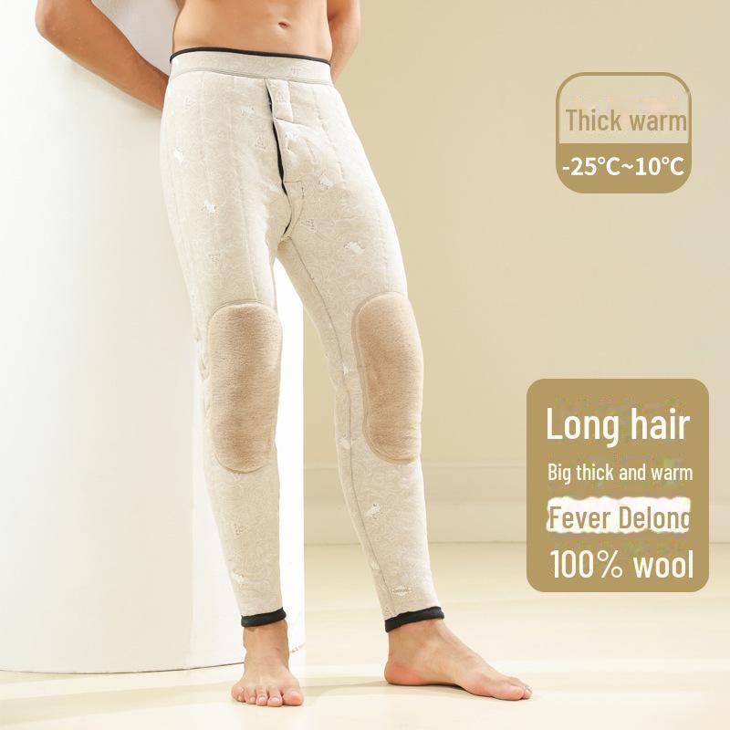 Женские флисовые брюки из суперплотной смеси шерсти и хлопка - теплые, из верблюжьей шерсти, свободного кроя, с накладками на талии и наколенниках, для людей среднего и пожилого возраста, для зимнего использования.