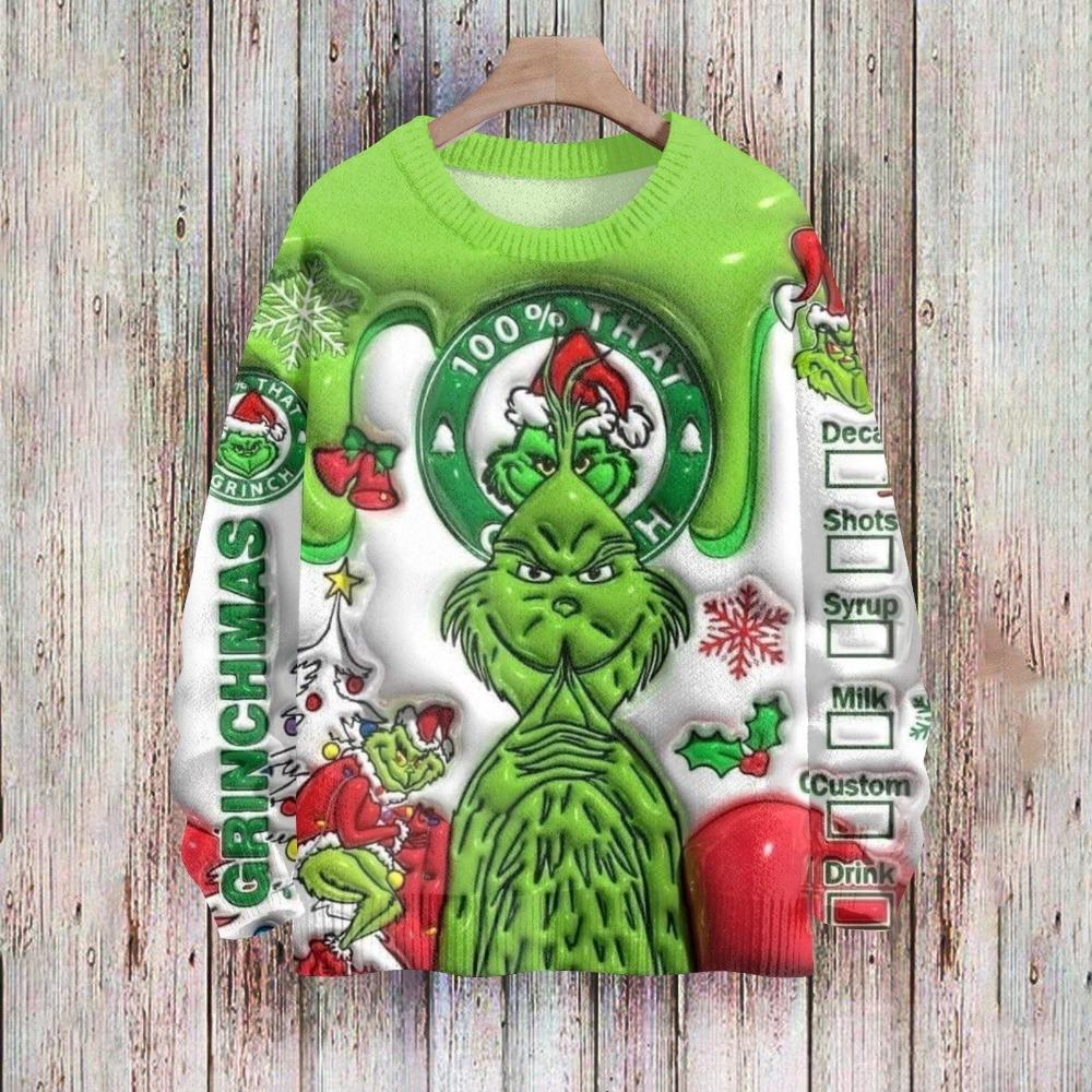 Christmas Fashion Men Women's T-shirt Green Monster Print O-Neck Pullover Top Casual Outdoor Sweatshirt Kids Tees Top Clothing