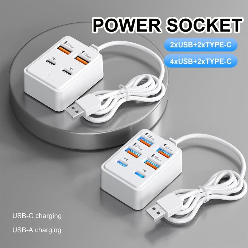 Разветвитель USB-зарядки на 4/6 портов с передачей данных и Power Delivery для телефонов, планшетов, ноутбуков