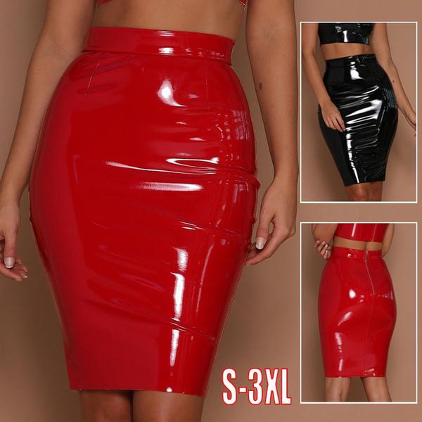Женская узкая юбка из латекса, блестящая эластичная юбка миди из искусственной кожи с высокой талией, комплект хип-юбок, женская юбка для ночного клуба, большие размеры