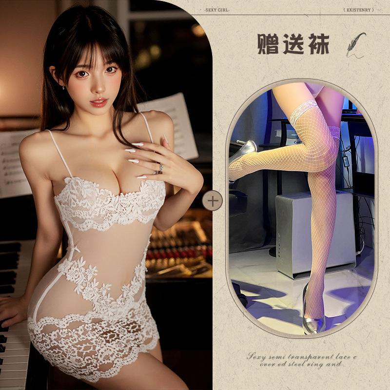 Sex underwear transparent lace sexy nightdress mesh suspender summer pure desire wind embroidery