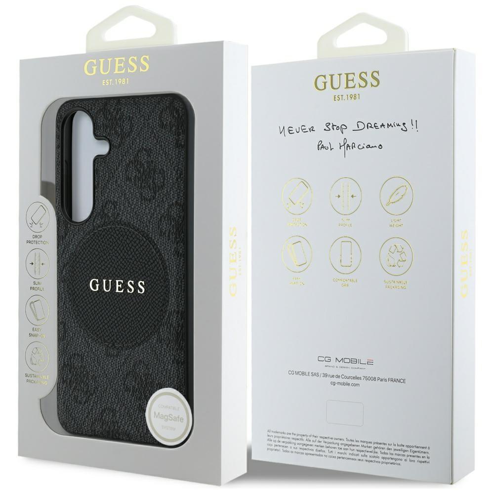 Guess 4G Round Patch Classic Logo MagSafe case for Samsung Galaxy S25+ black
