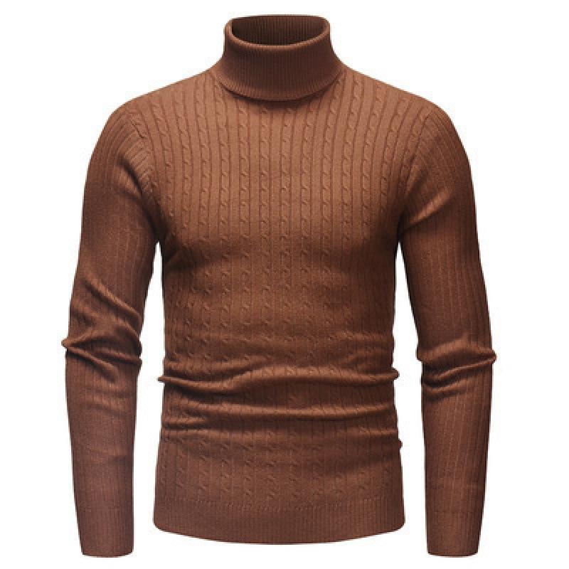 Men's High Collar Sweater Autumn and Winter Fashion Men's Long Sleeve Warm Knitted Turtleneck Sweater Keep Warm Pullovers