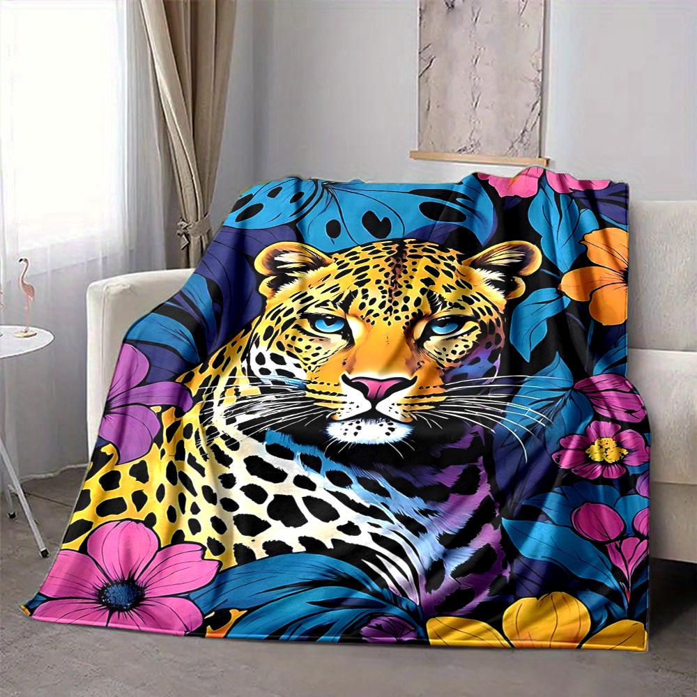 1pc Leopard Floral Lightweight Flannel Blanket, Comfortable and Warm Blanket, for Office and Camping Sofa Bed, Livingroom120