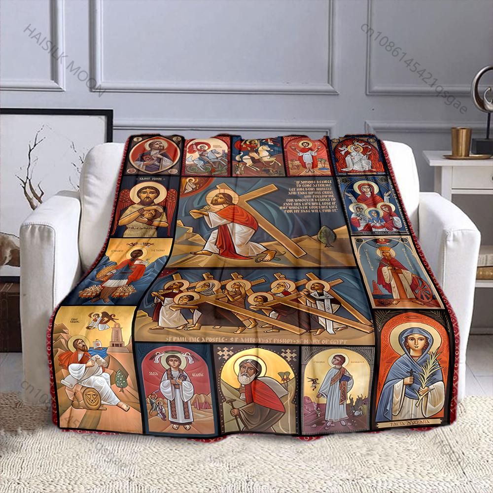 1PC Religious figures with cross scenes print blanket Prayer blankets for believers suitable for home sofa camping travel car