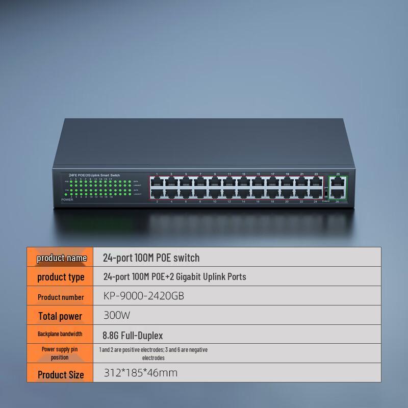 keepLINK KP-9000 24-Port 100M POE Switch with 2 Gigabit Uplink