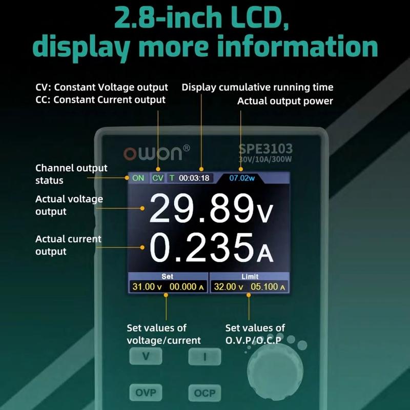 OWON SPE3103/SPE3053 Programmable DC Power Digital Regulator Switch 2.8" LCD Regulator SPE6103/SPE3102