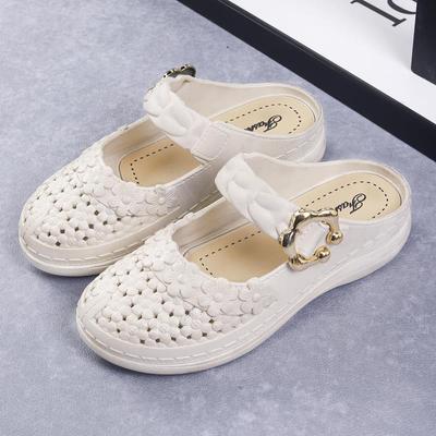 Дышащие нескользящие кожаные туфли с открытым носком, новые сандалии с круглым носком, летняя повседневная толстая подошва