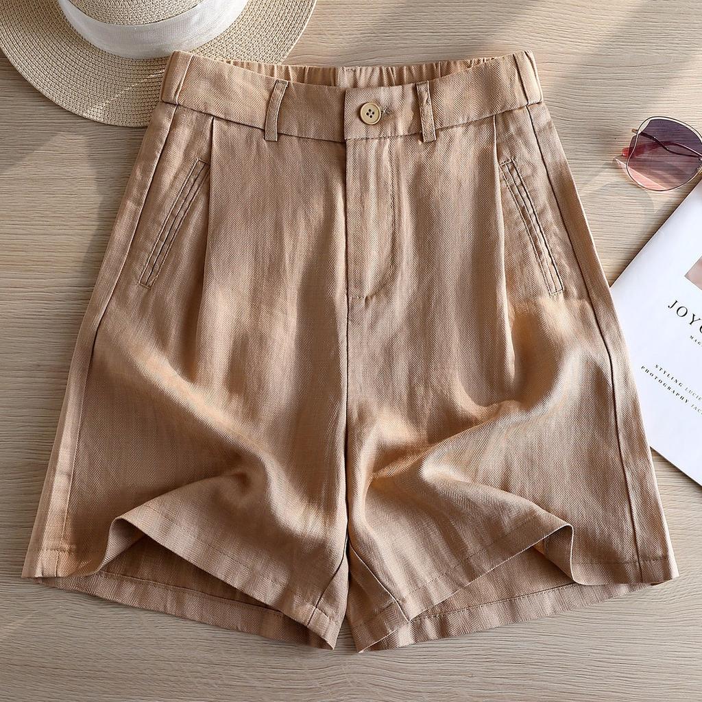 Light skin Tencel linen high waist shorts women's 1116 summer thin straight loose wide leg pants versatile five-point pants