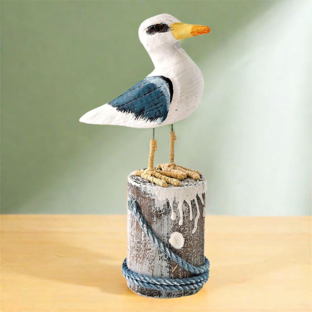 Mediterranean Style Seabird Ornament Vintage Seagull Model Durable Wooden Seagull Craft Nursery