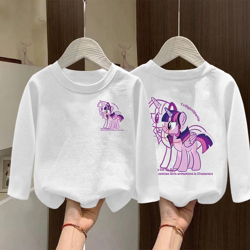 Girls' Autumn 2025 Korean-Style White Cotton Long-Sleeve Top for Older Children