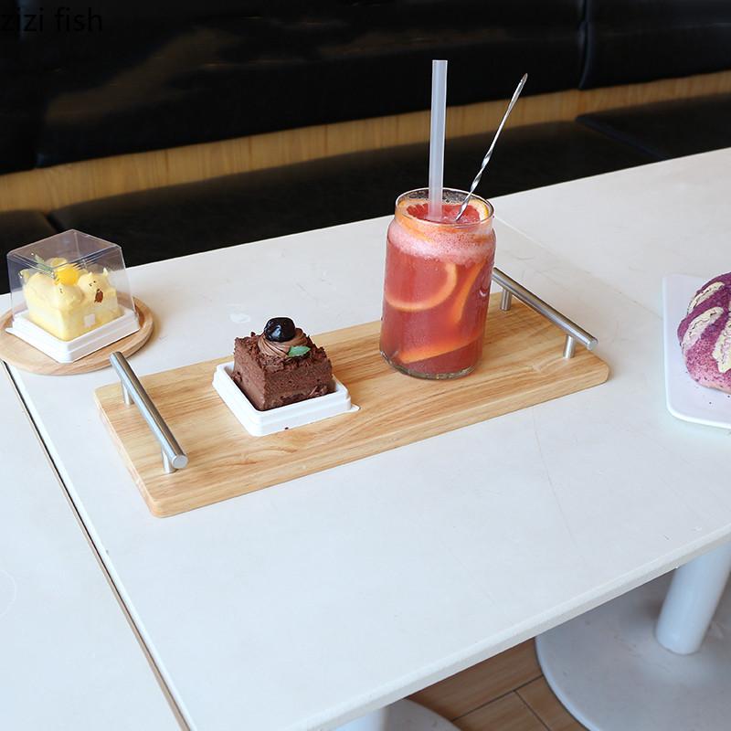 Прямоугольный деревянный поднос с металлической ручкой, поднос для хранения, сервировочная тарелка, подносы для чая, форма для торта, десертная тарелка, тарелки для суши, органайзер для тарелок