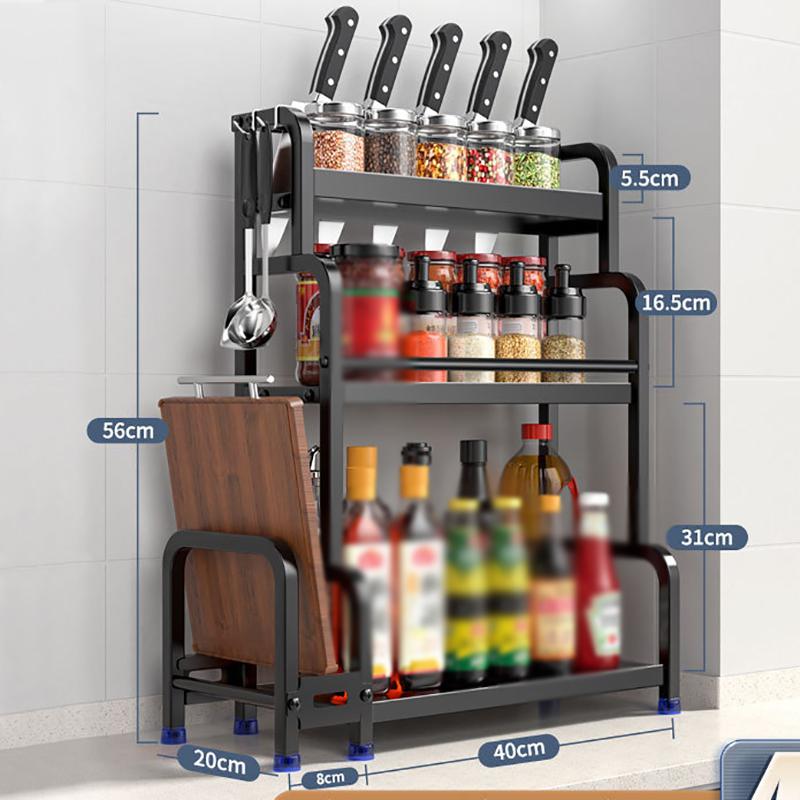 2/3Layer Kitchen Storage Shelf Stainless Steel Seasoning Jar Spice Storage Rack Chopsticks Knife Shelf Bar Organizer Accessories