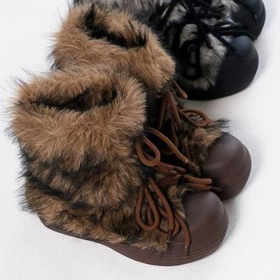 Версия из коровьей кожи женские новые зимние ботинки-луноходы с большой головой на толстой подошве с набивным и толстым пухом верхняя одежда теплые хлопковые туфли