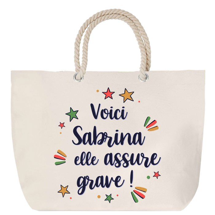 Sac de plage - PLANETEE - Sabrina elle assure grave - Anse corde - Grand format - Coton