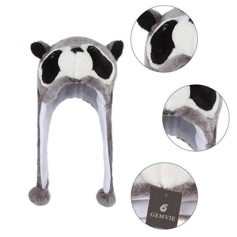 Новинка, зимняя унисекс, пушистая плюшевая шапка в виде енота с помпоном, длинные ремни, теплая шапка-ушанка для зимних лыж, костюм для косплея