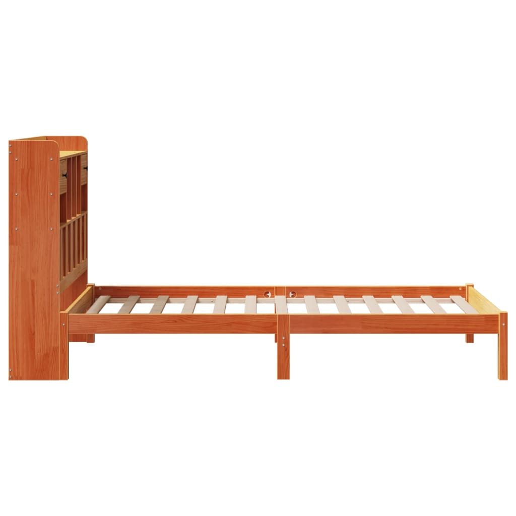 Vidaxl Кровать с полкой, без матраса, вощеный коричневый, 100x200 см, сосна