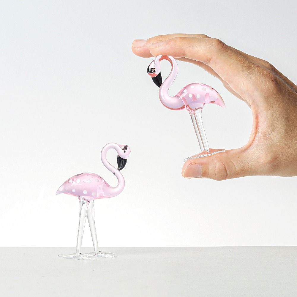 Handmade Art Simulated Pink Flamingo Cute Animal Sculpture Creative Glass Flamingo Figurines Home