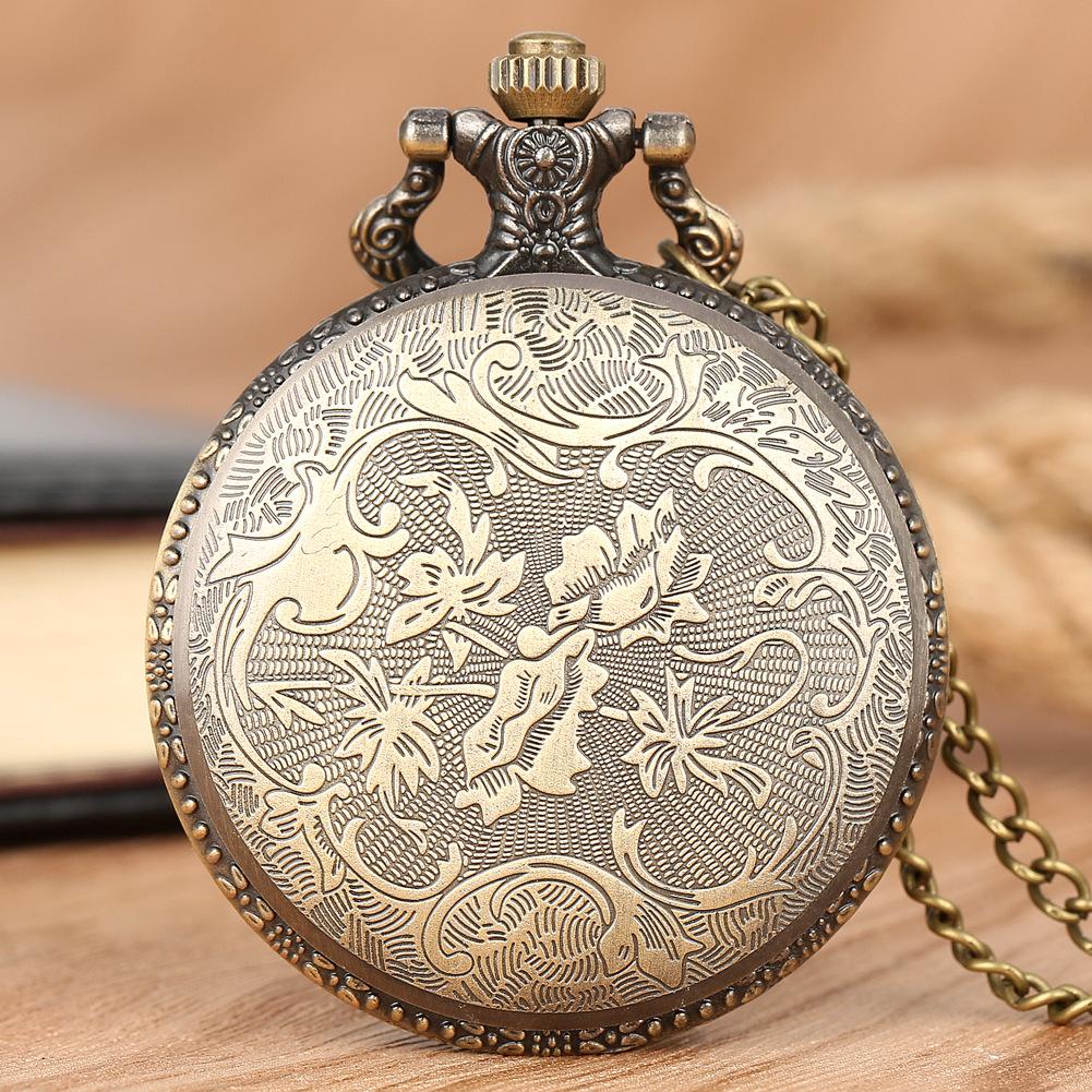 Hollow Fishbone Shaped Quartz Pocket Watch Vintage Necklace Chain Clock Gifts for Men Women