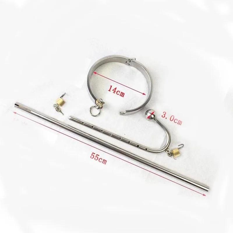 Нержавеющая сталь Принудительный Прямой Корпус Замок Воротник на шею Анальный крючок Бат-плаг Замок рабства СМ Эротическая секс-игрушка для парной игры