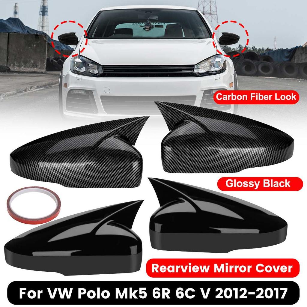 Pair Car Side Wing Rear View Rearview Mirror Cover Case Caps Shell For Volkswagen For VW For Polo Mk5 6R 6C V 2012-2017