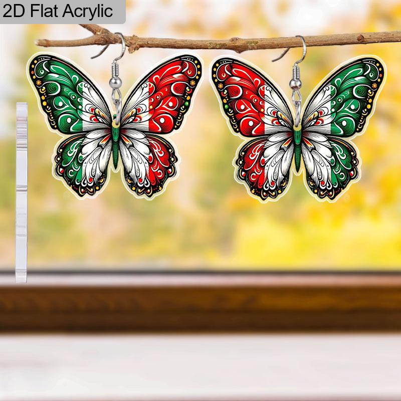 2D Flat Colorful Butterfly Mexico Flag Acrylic Material Dangle Earrings Lightweight Colorful Earrings for Women Jewelry Gifts