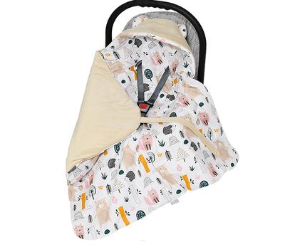 Sleeping Bag with Hood for Car Seat, Velvet/cotton, 100x100 (beige + Bears)