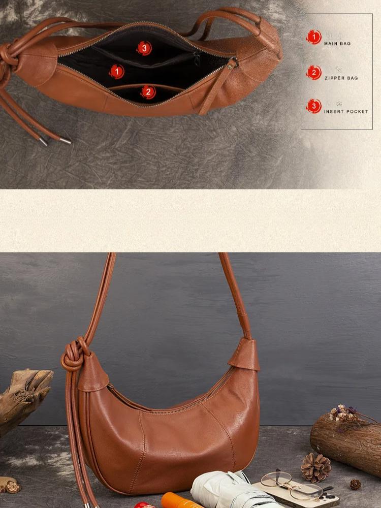 Johnature Сумка Moon Bag из натуральной кожи, повседневная, однотонная, для поездок на работу, большая вместимость, мягкая, из воловьей кожи, женские сумки через плечо