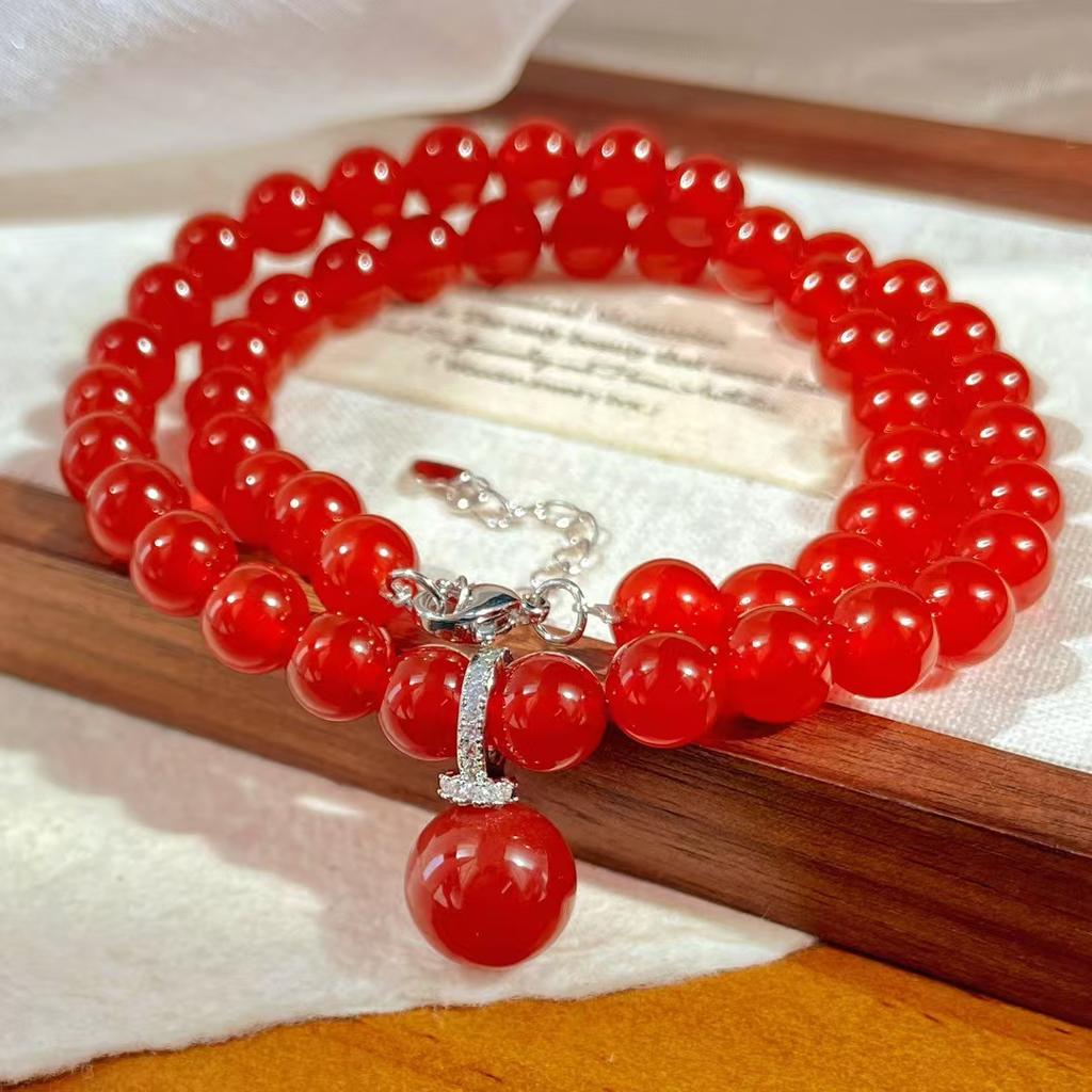 Vintage New Year'S Red Natural Pigeon Blood Red Chalcedony Agate Collarbone Chain Necklace Pendant Removable