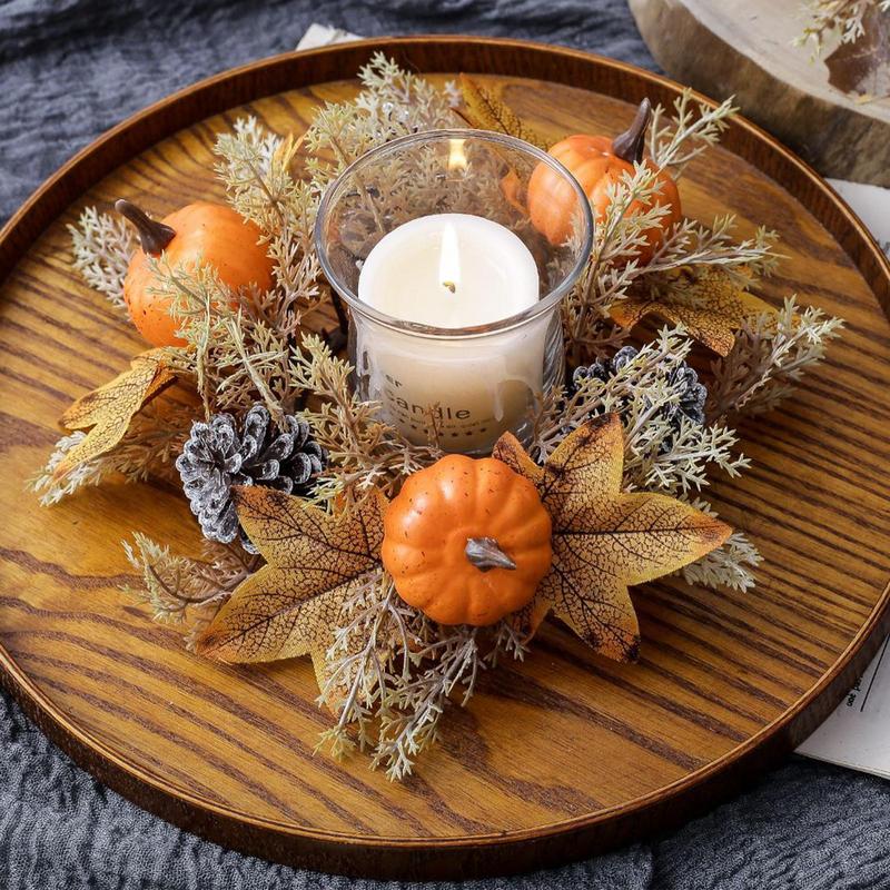 Artificial Flowers Candle Ring Fall Candle Garland Ring Decor Simple And Elegant Autumn Harvest Wreath For Shelf Door Handle