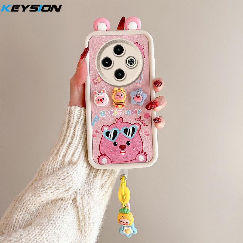 KEYSION Cute Ear 3D Cartoon Case for TECNO Spark 30C with Bracelet Soft Silicone Shockproof Phone Cover for TECNO Spark 30C