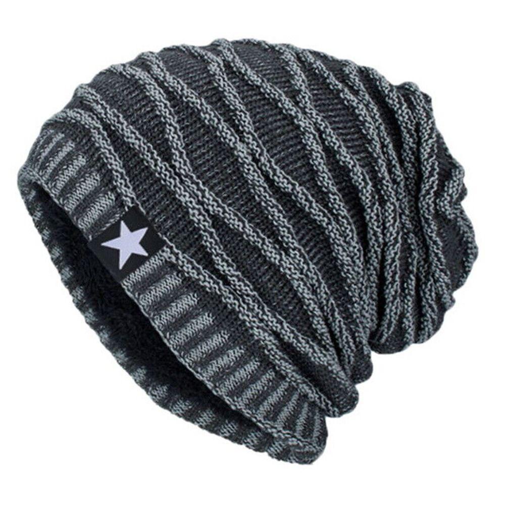 Men Women Fleece Lined Warm Thermal Ski Cap Beanie Hat Knitted Cap Skullies Hat