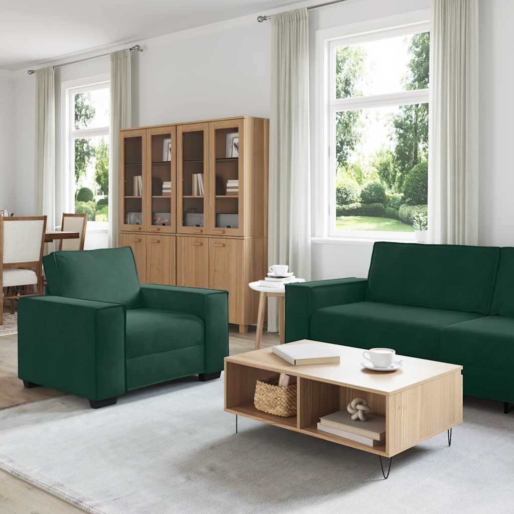 3 Piece Sofa Set with Cushions Dark Green Velvet