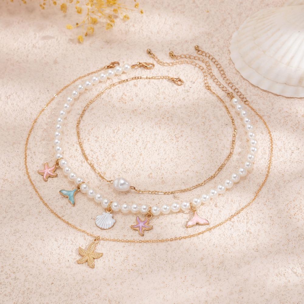 Pearl Shell Multilayer Necklace Conch Starfish Choker Trendy Shell Clavicle Necklace  Gifts