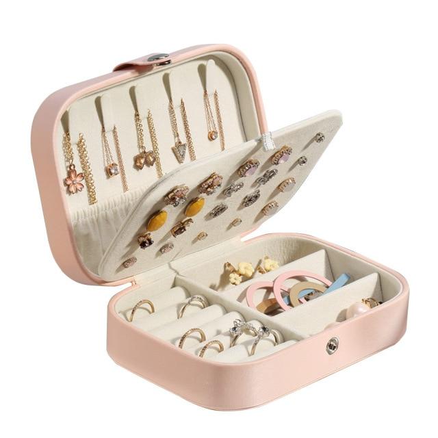 Portable Jewelry Box Jewelry Organizer Display Travel Jewelry Case Boxes Button Leather Storage Zipper Jewelers Joyero